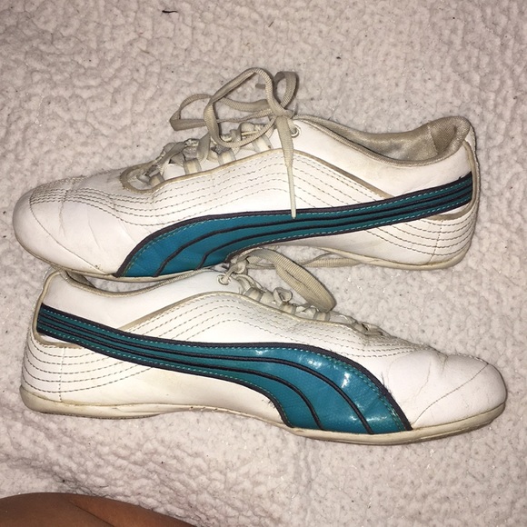 White and Blue Puma Tennis Shoe - Picture 3 of 6